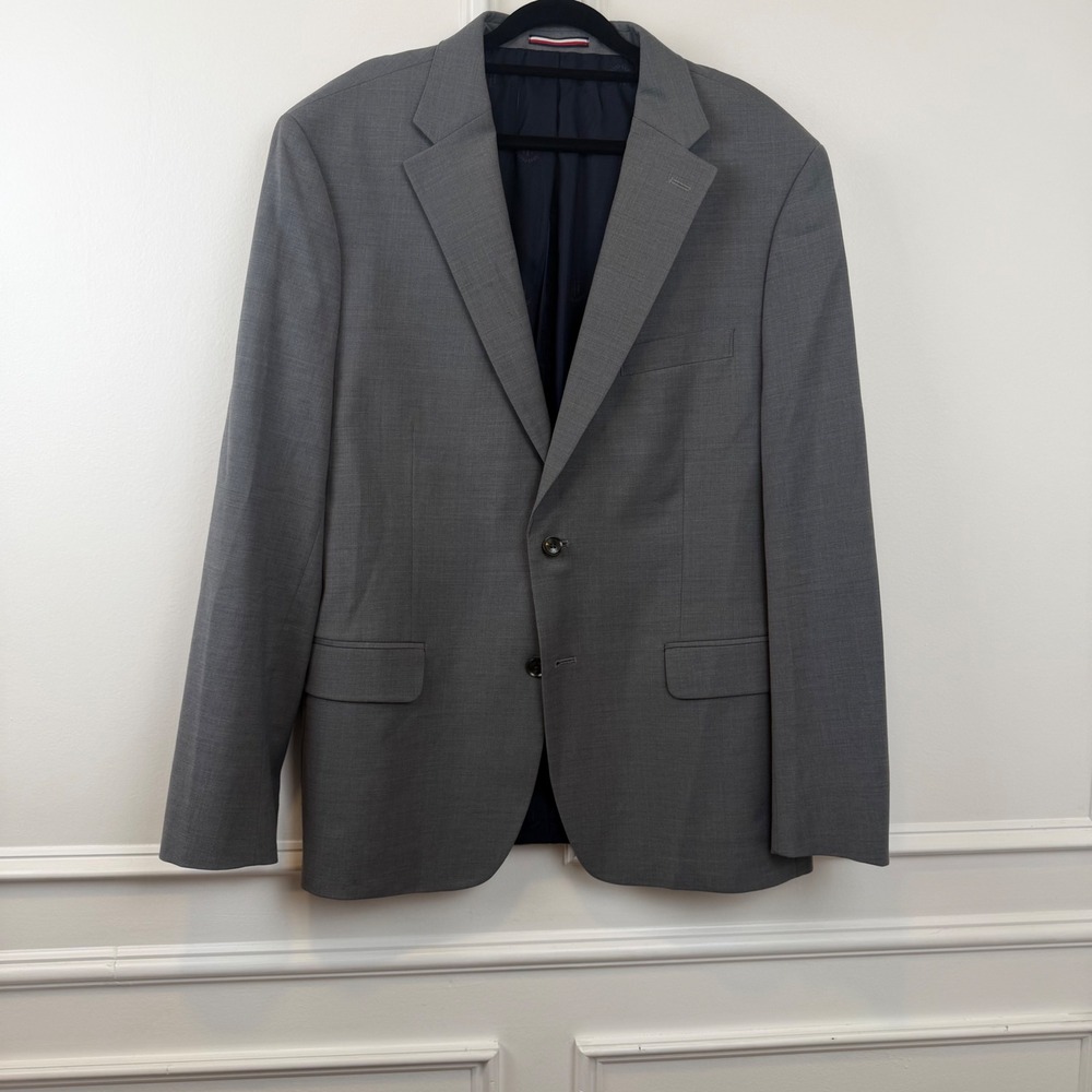 Tommy Hilfiger Mens Gray Wool Blend 2-Button Blazer Sport Coat 44R Notch Lapel